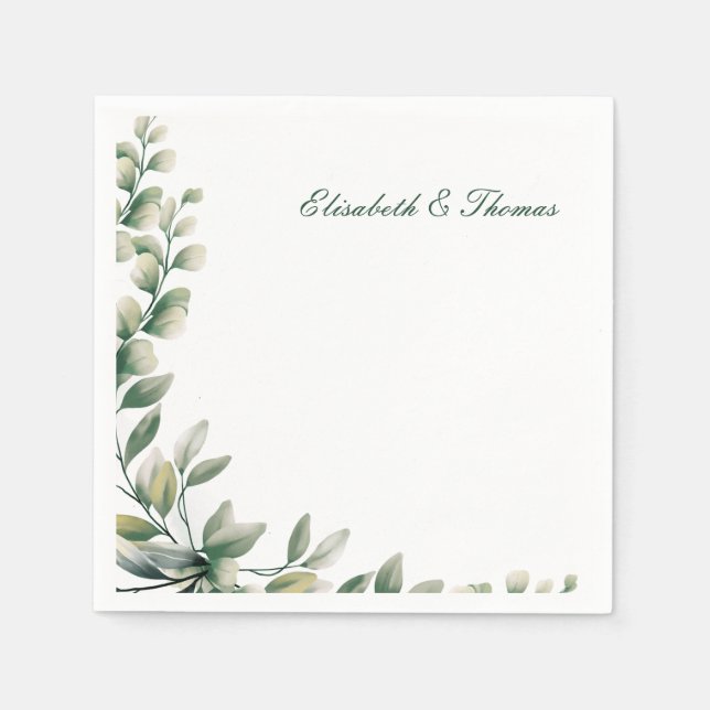 Elegante Hintergrund-Eukalyptusblätter-Hochzeit Serviette (Vorderseite)