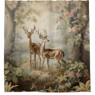 Elegante Hirsche Alte Wälder Duschvorhang