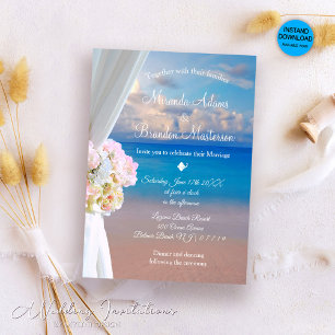 Elegante Hochzeit am Floral Ocean Beach Sommer Sun Einladung