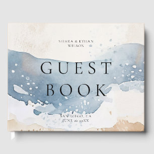 Elegante Hochzeit am Strand mit blauer Ozeanwelle Gästebuch
