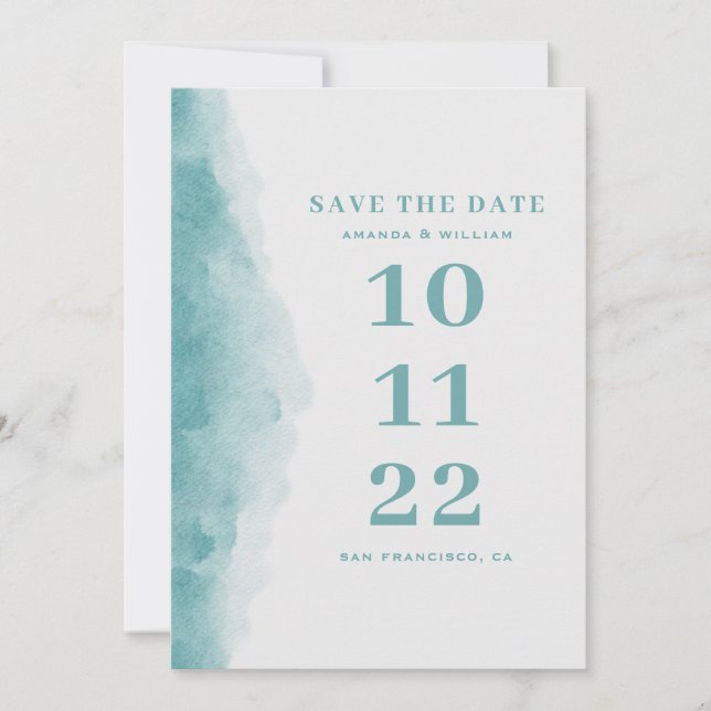 Elegante Hochzeit am Wasser Save The Date (Vorderseite)