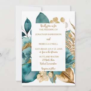 Elegante Hochzeit Aquamarin & Gold Einladung