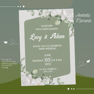 Elegante Hochzeit auf grüner Seite Weiße Blütenhoc Einladung