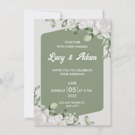Elegante Hochzeit auf grüner Seite Weiße Blütenhoc Einladung