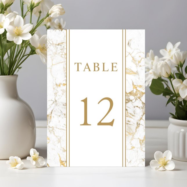 Elegante Hochzeit aus Gold und Weißem Marmor Tischnummer (Elegant Gold & White Marble Wedding Table Number)