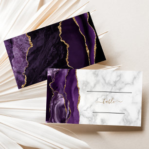 Elegante Hochzeit aus lila und Gold Achat-Marmor Visitenkarte
