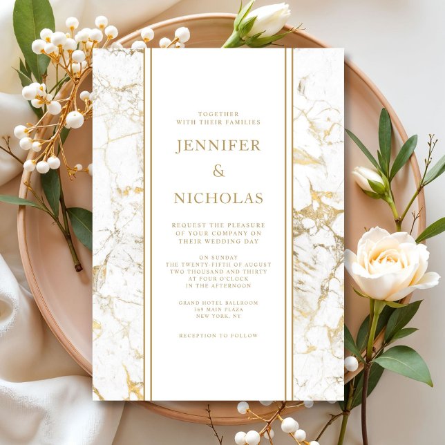 Elegante Hochzeit aus weißem und goldenem Marmor Einladung (Elegant White And Gold Marble Wedding Invitation)
