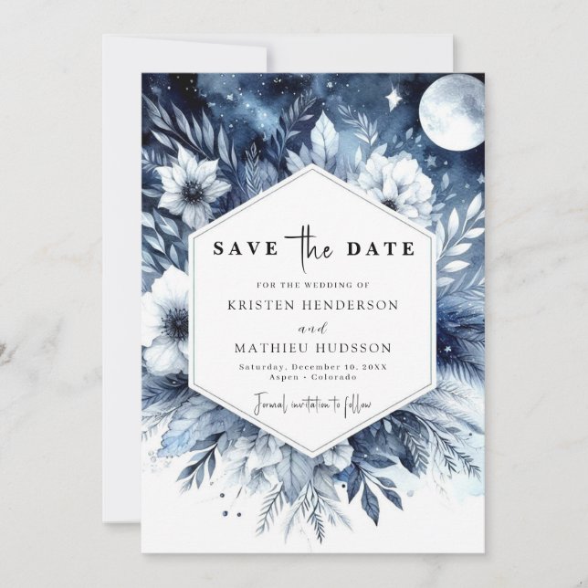 Elegante Hochzeit bei Digital Moonlit Save The Date (Vorderseite)