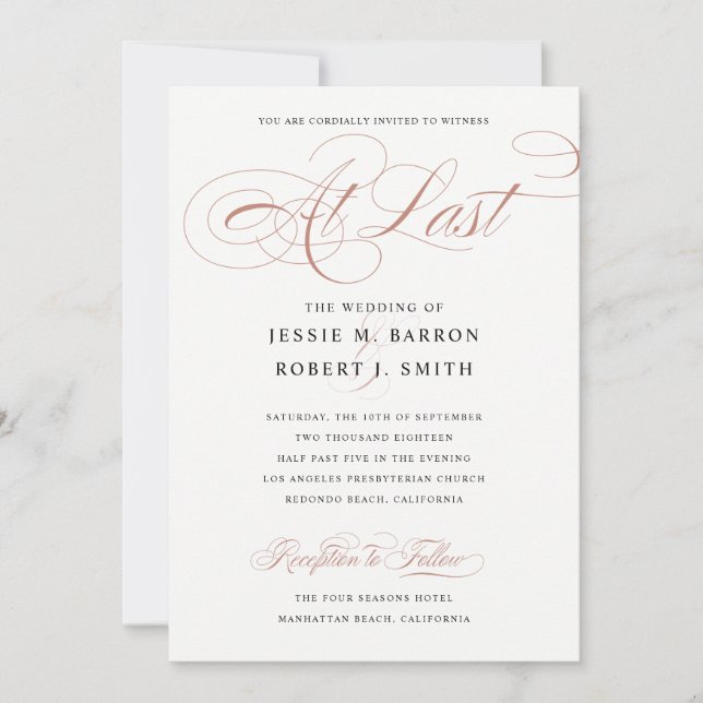 Elegante Hochzeit bei letzter Rose Gold Calligraph Einladung (Vorderseite)