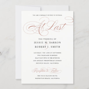 Elegante Hochzeit bei letzter Rose Gold Calligraph Einladung