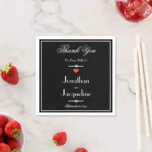 Elegante Hochzeit Chic Schwarz & Weiß Rotes Herz P Serviette