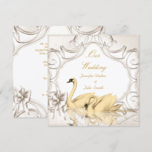 Elegante Hochzeit Creme Gold Weiße Schwäne Bogen S Einladung