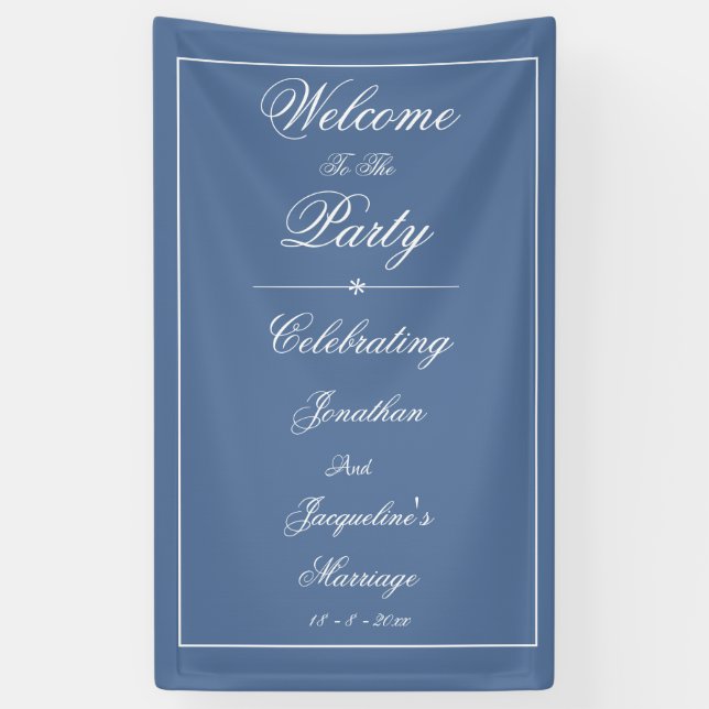 Elegante Hochzeit Custom Chic Dusty Blue Willkomme Banner (Vertikal)