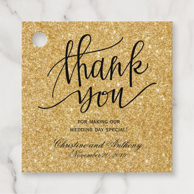 Elegante Hochzeit Danke Gold Glitzer Lights Geschenkanhänger (Vorderseite)