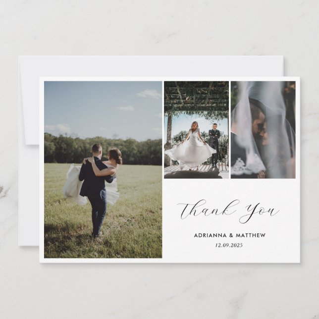 Elegante Hochzeit Danke, Script Vier Foto Dankeskarte (Vorderseite)