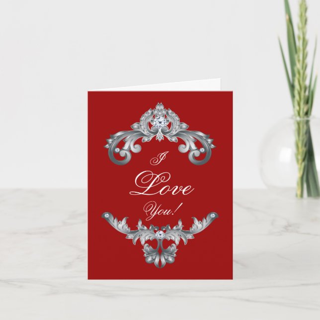 Elegante Hochzeit Dankeschön Card Red Silver Dankeskarte (Vorderseite)
