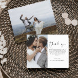 Elegante Hochzeit Dankeschön Foto Einladung<br><div class="desc">Minimalistische Hochzeit Dankeschön Karten,  die ein Foto auf der Vorder- und Rückseite haben. Die Dankeschön-Karten enthalten eine moderne,  handgeschriebene,  kursive Schriftzeichen-Typografie,  die elegant,  einfach und modern nach Ihrer Hochzeitsfeier zu benutzen sind.</div>