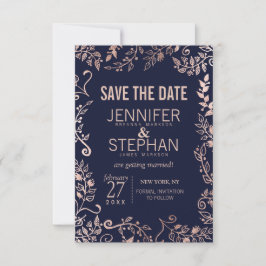 Elegante Hochzeit der Blue Rose Gold Floral Save The Date