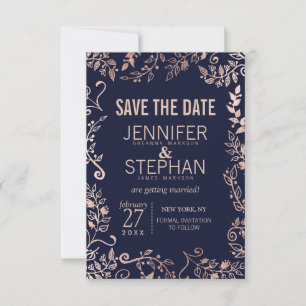 Elegante Hochzeit der Blue Rose Gold Floral Save The Date
