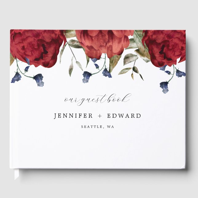 Elegante Hochzeit der Blume Burgund Gästebuch (Vorderseite)