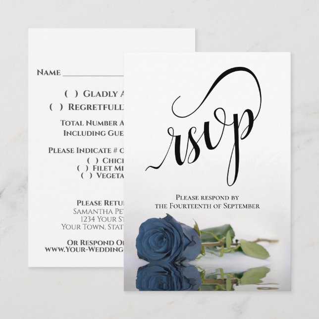 Elegante Hochzeit der Dusty Steel Blue Rose RSVP Karte (Vorne/Hinten)