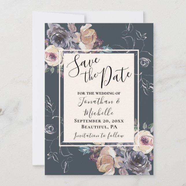 Elegante Hochzeit der grauen Creme und der blühend Save The Date (Vorderseite)