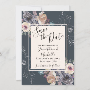 Elegante Hochzeit der grauen Creme und der blühend Save The Date