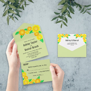 Elegante Hochzeit der Grünen Frühlingsblüte All In One Einladung