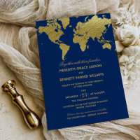 Elegante Hochzeit der Marine und Gold Weltkarte