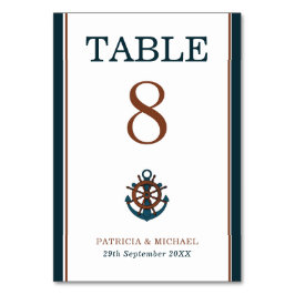 Elegante Hochzeit der Nautischen Marine Tischnummer
