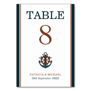 Elegante Hochzeit der Nautischen Marine Tischnummer
