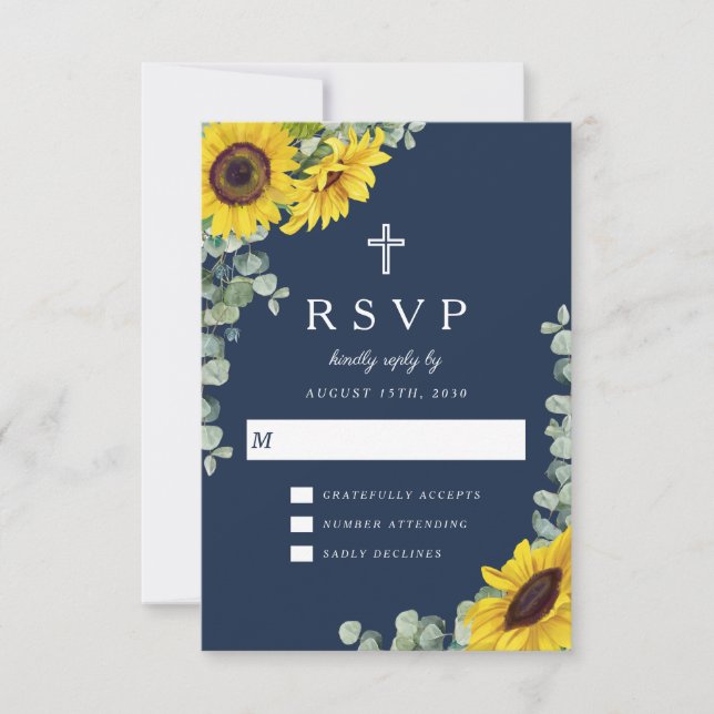 Elegante Hochzeit der religiösen Navy mit blauen S RSVP Karte (Vorderseite)