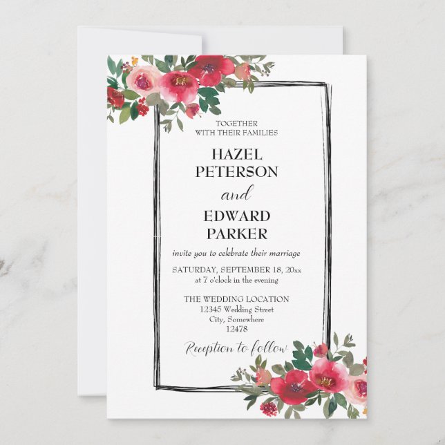 Elegante Hochzeit der Roten Rose Einladung