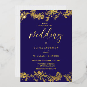Elegante Hochzeit der Vintagen Navy & Gold Foil Folieneinladung