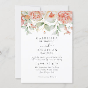 Elegante Hochzeit der Wasserfarbe Peach Blumenstra Einladung