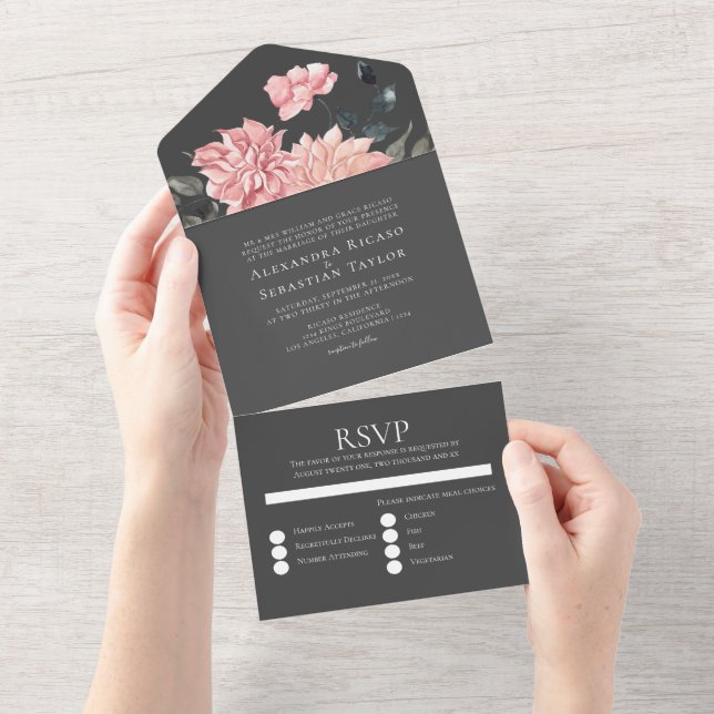 Elegante Hochzeit der Wasserfarben All In One Einladung (Abreißen)