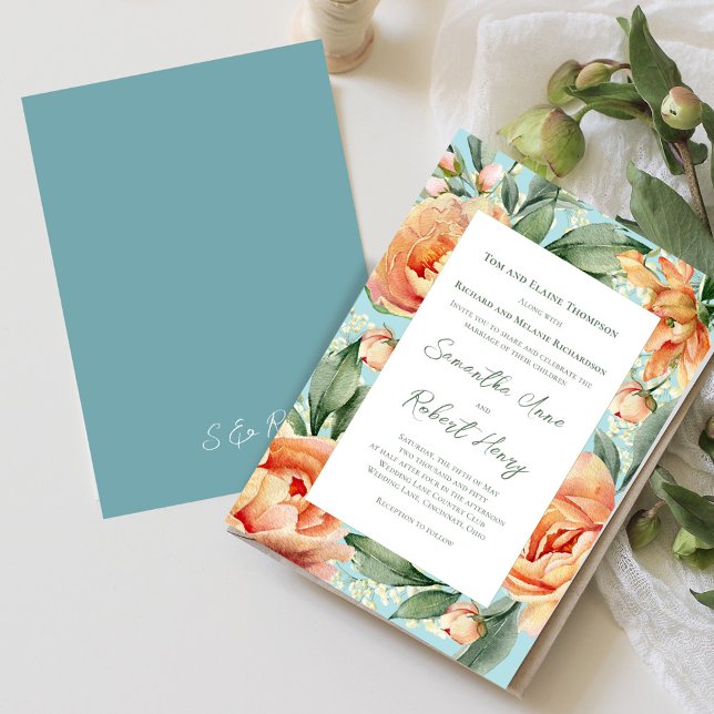 Elegante Hochzeit der Wasserfarben Peach Floral Einladung (Peach floral elegant invitation)