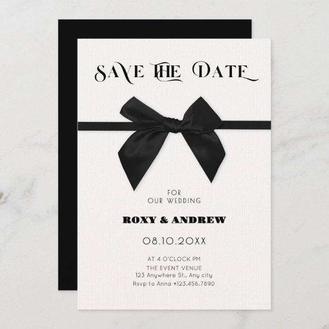 Elegante Hochzeit des Schwarzen Bogens Save The Date (Vorne/Hinten)