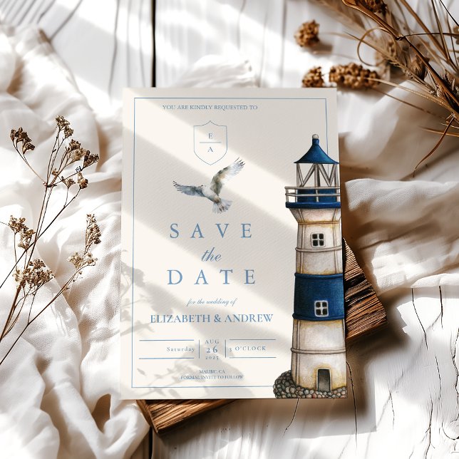 Elegante Hochzeit des Wasserfarben-Leuchtturms Save The Date (Von Creator hochgeladen)