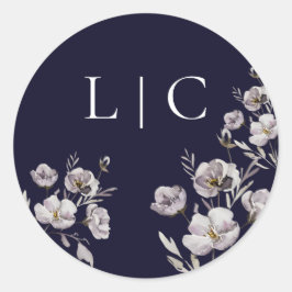 Elegante Hochzeit Dunkelmarinefeld Blume Runder Aufkleber