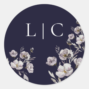Elegante Hochzeit Dunkelmarinefeld Blume Runder Aufkleber
