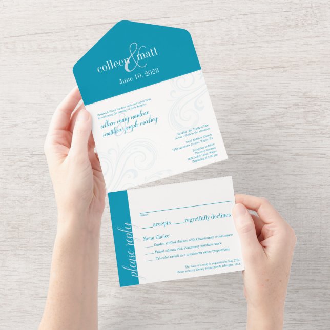 Elegante Hochzeit Einladung, Aqua All-in-One All In One Einladung (Abreißen)