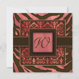 Elegante Hochzeit Einladung Zebra Damask Coral