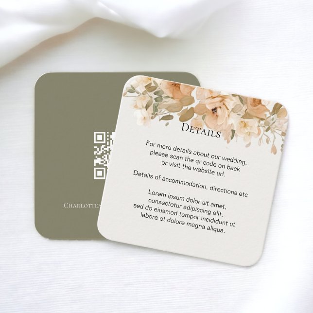 Elegante Hochzeit florale Mute Green und Peach Begleitkarte (Elegant Wedding Floral Muted Green and Peach Enclosure Cards from Ricaso)