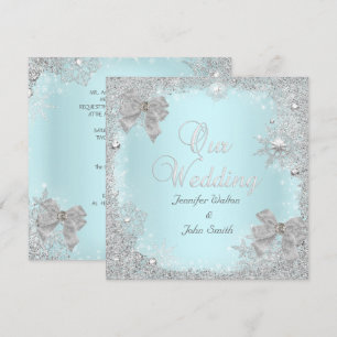 Elegante Hochzeit Glitter Türkis Silber Weiß Schle Einladung