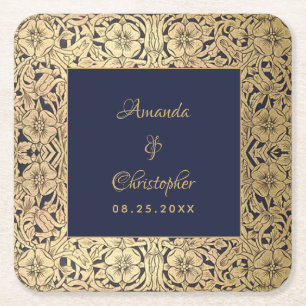 Elegante Hochzeit Gold Navy Blau Vintage Wilde Ros Rechteckiger Pappuntersetzer