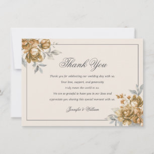 Elegante Hochzeit Gold Rustikale Blumen Dankeskarte