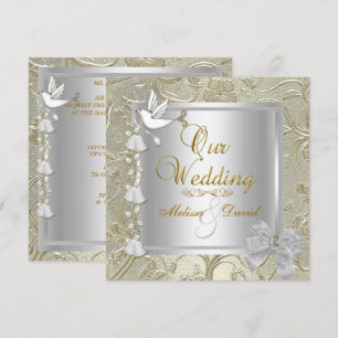 Elegante Hochzeit Gold Silber Weiß Taube Einladung