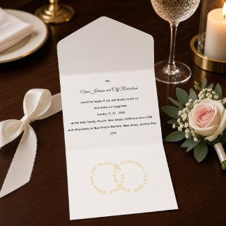 Elegante Hochzeit, goldene Namen in Kreisen geschr All-in-One-Einladung