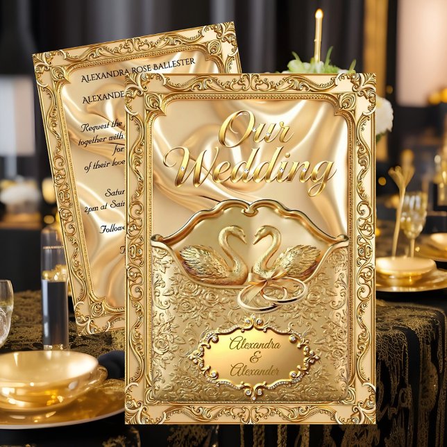 Elegante Hochzeit goldene Schwäne Ringe Gold Diama Einladung (Von Creator hochgeladen)
